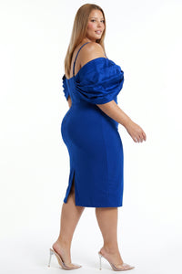 Oversized Bow Off The Shoulder Plus Size Midi Dress