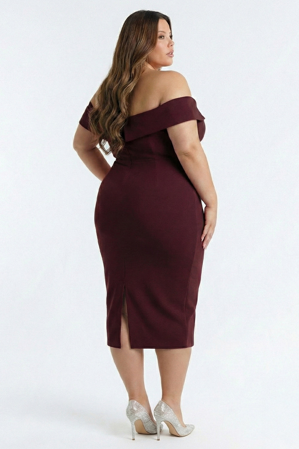 Plus Size Night Out Dress - Flower Corsage Side Detail Plus Size Midi Dress | Zezebe