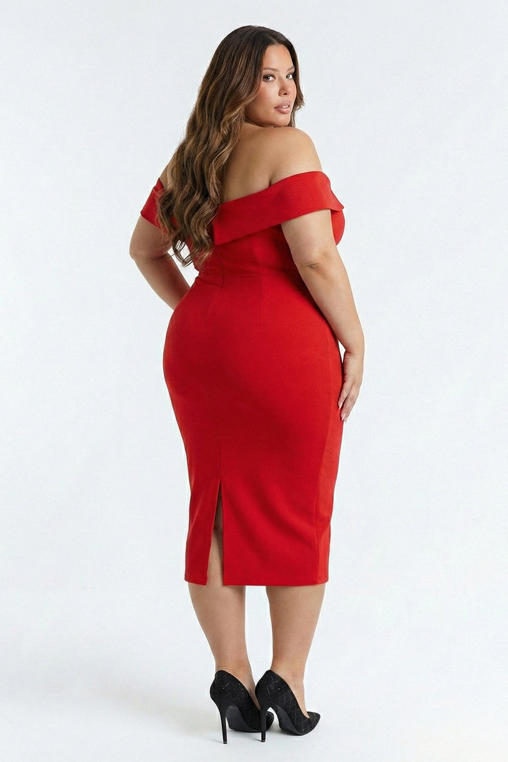 Plus Size Night Out Dress - Flower Corsage Side Detail Plus Size Midi Dress | Zezebe