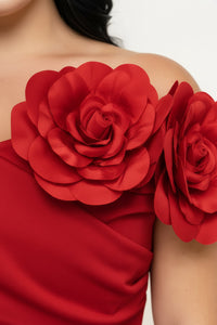 Plus Size Night Out Dress - Flower Corsage Side Detail Plus Size Midi Dress | Zezebe