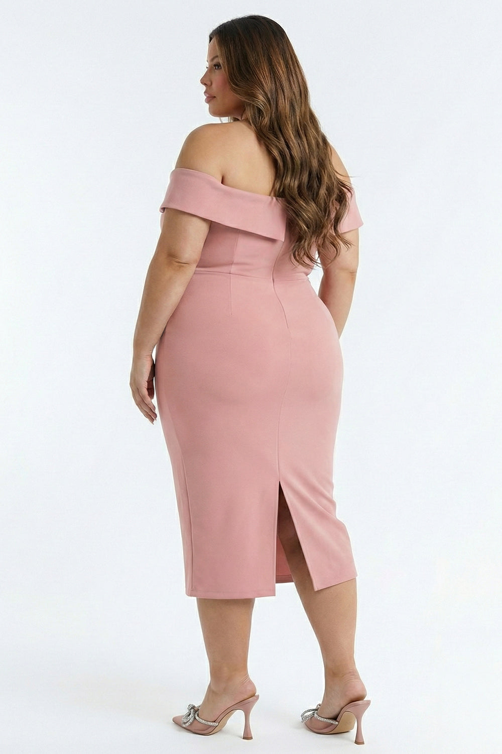Plus Size Night Out Dress - Flower Corsage Side Detail Plus Size Midi Dress | Zezebe