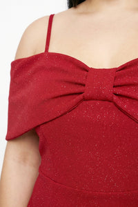 Plus Size Night Out Dress - Bow Front Off The Shoulder Plus Size Midi Dress | Zezebe