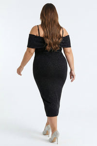 Plus Size Night Out Dress - Bow Front Off The Shoulder Plus Size Midi Dress | Zezebe