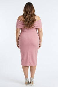 Plus Size Night Out Dress - Bow Front Off The Shoulder Plus Size Midi Dress | Zezebe