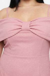 Plus Size Night Out Dress - Bow Front Off The Shoulder Plus Size Midi Dress | Zezebe