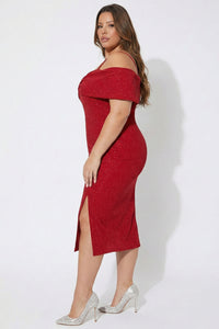 Plus Size Night Out Dress - Bow Front Off The Shoulder Plus Size Midi Dress | Zezebe
