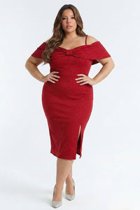 Plus Size Night Out Dress - Bow Front Off The Shoulder Plus Size Midi Dress | Zezebe