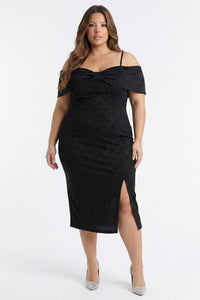 Plus Size Night Out Dress - Bow Front Off The Shoulder Plus Size Midi Dress | Zezebe