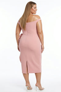 Satin Fabric Flower On The Side Plus Size Midi Dress