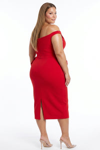 Satin Fabric Flower On The Side Plus Size Midi Dress