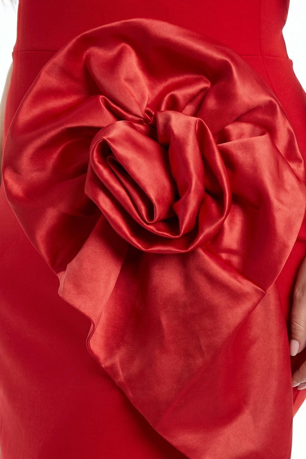 Satin Fabric Flower On The Side Plus Size Midi Dress