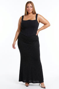 Wave Neckline Rhinestone Skirt Plus Size Maxi Dress