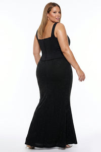 Wave Neckline Rhinestone Skirt Plus Size Maxi Dress