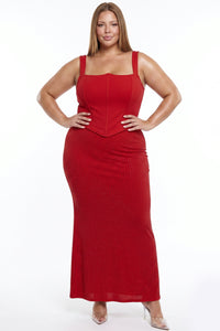 Wave Neckline Rhinestone Skirt Plus Size Maxi Dress