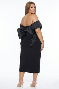 Off The Shoulder Bow Detail Plus Size Midi Dress