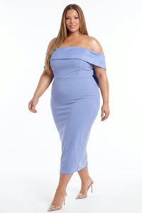 Off The Shoulder Bow Detail Plus Size Midi Dress