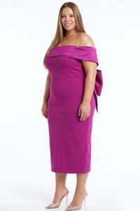 Off The Shoulder Bow Detail Plus Size Midi Dress