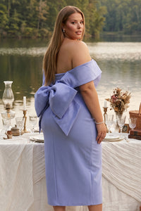Off The Shoulder Bow Detail Plus Size Midi Dress
