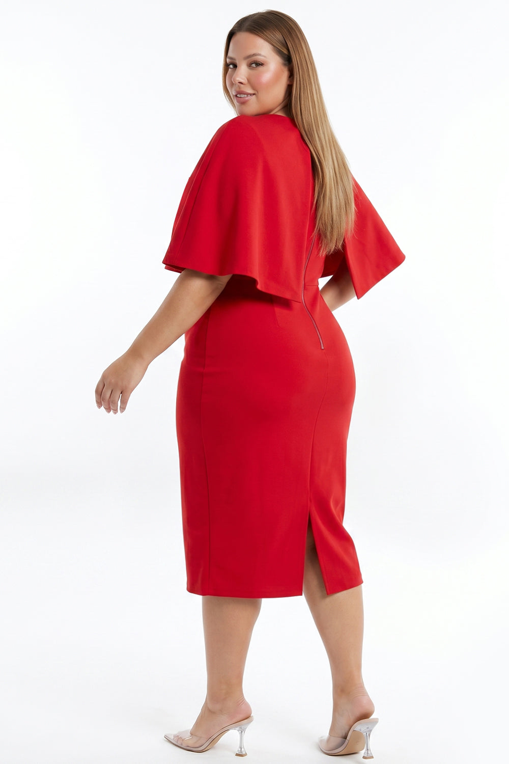 Front Bow Cape Sleeve Plus Size Midi Dress