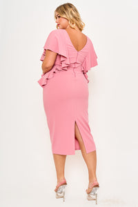 Symphony Dress - Drop Shoulder With Ruffle Night Out Plus Size Midi Dress | Zezebe
