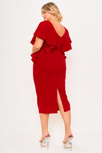 Symphony Dress - Drop Shoulder With Ruffle Night Out Plus Size Midi Dress | Zezebe