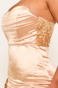 Symphony Dress - Satin Stretch Fabric Pleated Detail Top Maxi Dress | Zezebe