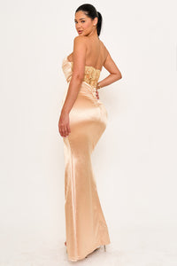 Symphony Dress - Satin Stretch Fabric Pleated Detail Top Maxi Dress | Zezebe