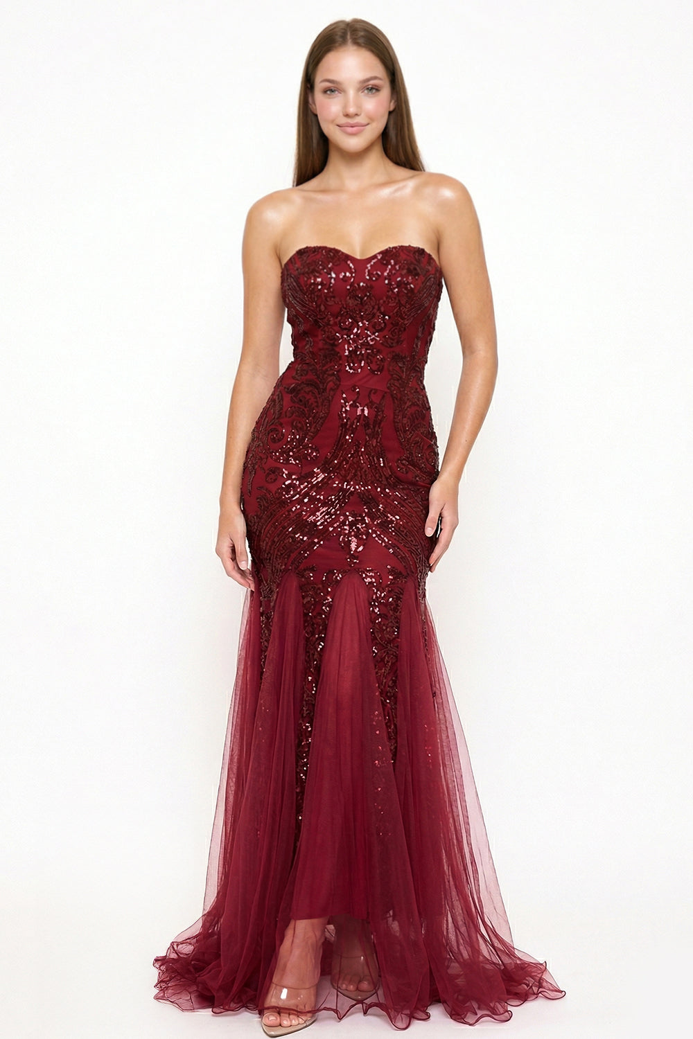 Sequin Sheer Mesh Formal Mermaid Maxi Dress