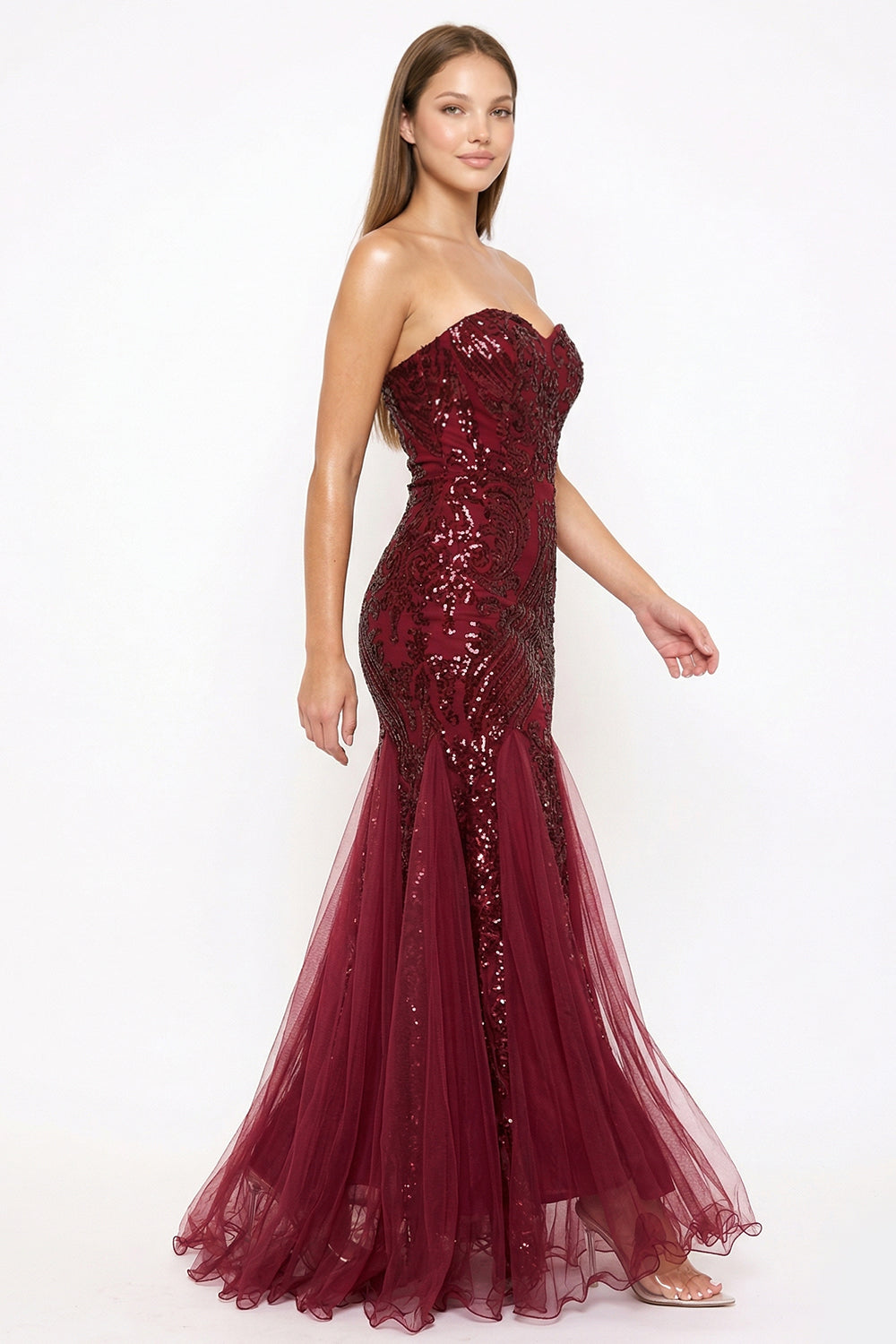 Sequin Sheer Mesh Formal Mermaid Maxi Dress