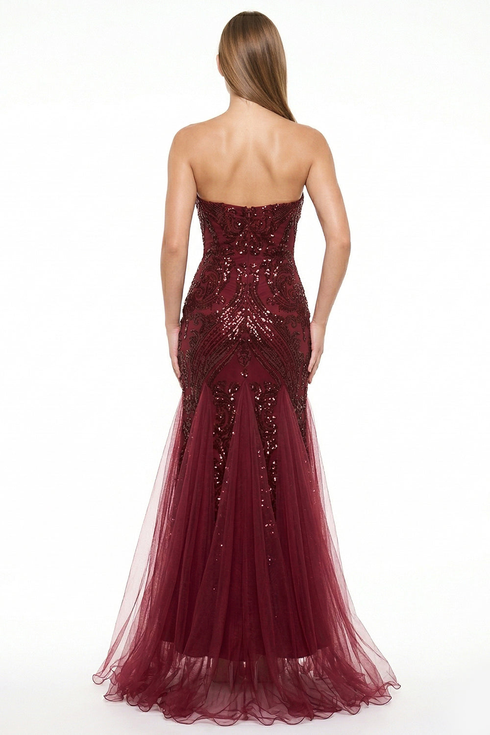 Sequin Sheer Mesh Formal Mermaid Maxi Dress