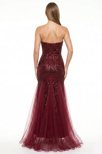 Sequin Sheer Mesh Formal Mermaid Maxi Dress
