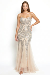 Sequin Sheer Mesh Formal Mermaid Maxi Dress