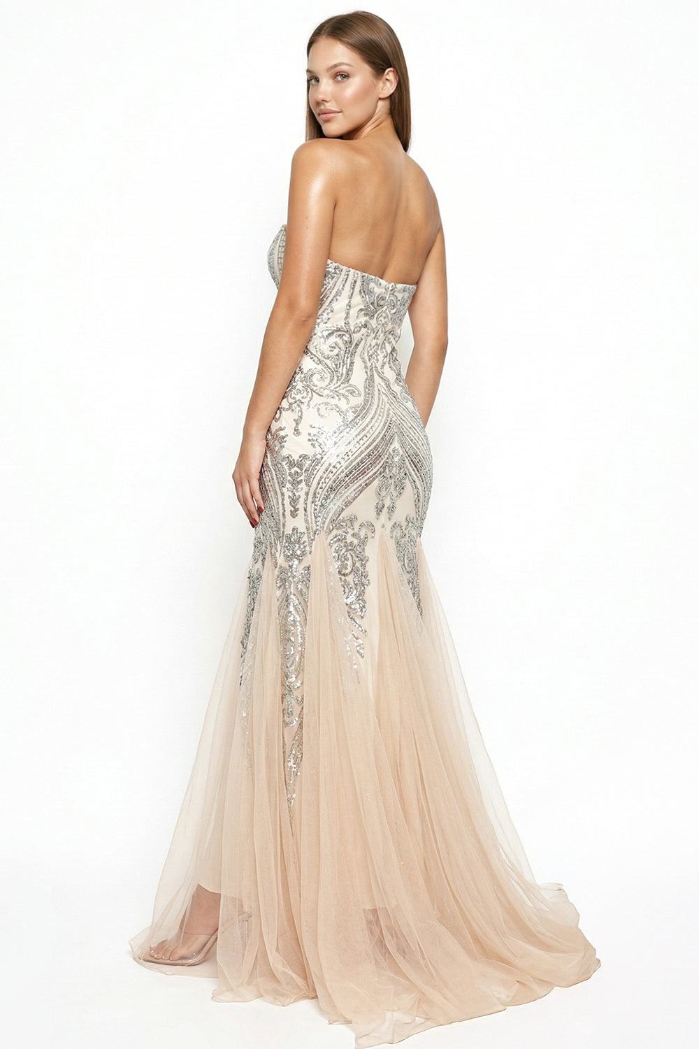Sequin Sheer Mesh Formal Mermaid Maxi Dress