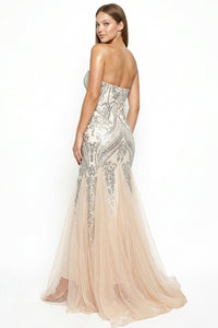 Sequin Sheer Mesh Formal Mermaid Maxi Dress