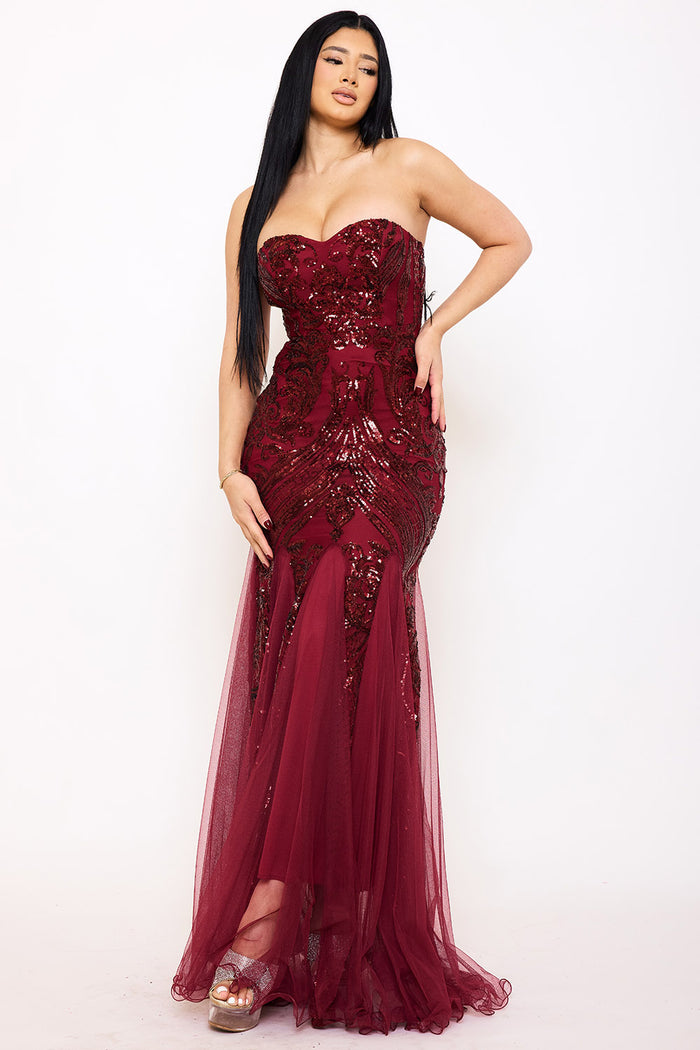 Symphony - Sequin Sheer Mesh Formal Mermaid Maxi Drss | Zezebe