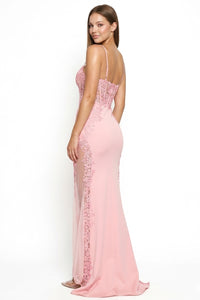 Flower Appliques On Mesh Trumpet/Mermaid Maxi Dress