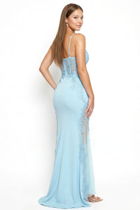 Flower Appliques On Mesh Trumpet/Mermaid Maxi Dress