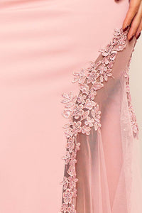 Symphony Dress - Flower Appliques On Mesh Trumpet/Mermaid Maxi Dress | Zezebe