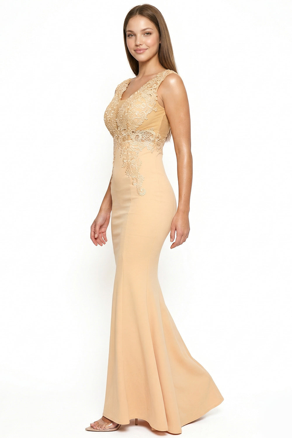 Off The Shoulder With Flower Lace And Rhinestone Trumpet/Mermaid Maxi Dress