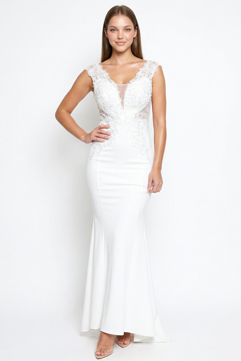 Off The Shoulder With Flower Lace And Rhinestone Trumpet/Mermaid Maxi Dress