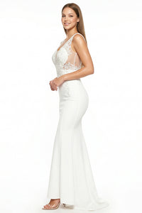 Off The Shoulder With Flower Lace And Rhinestone Trumpet/Mermaid Maxi Dress