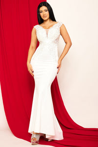 Symphony Dress - Off The Shoulder With Flower Lace And Rhinestone Trumpet/Mermaid Maxi Dress | Zezebe